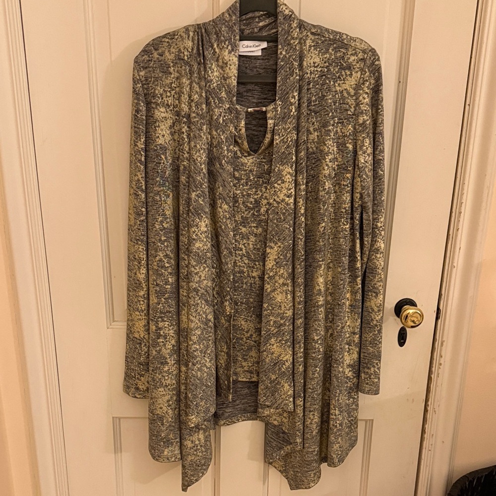 Calvin Klein Women's Gray and Gold Cardigan